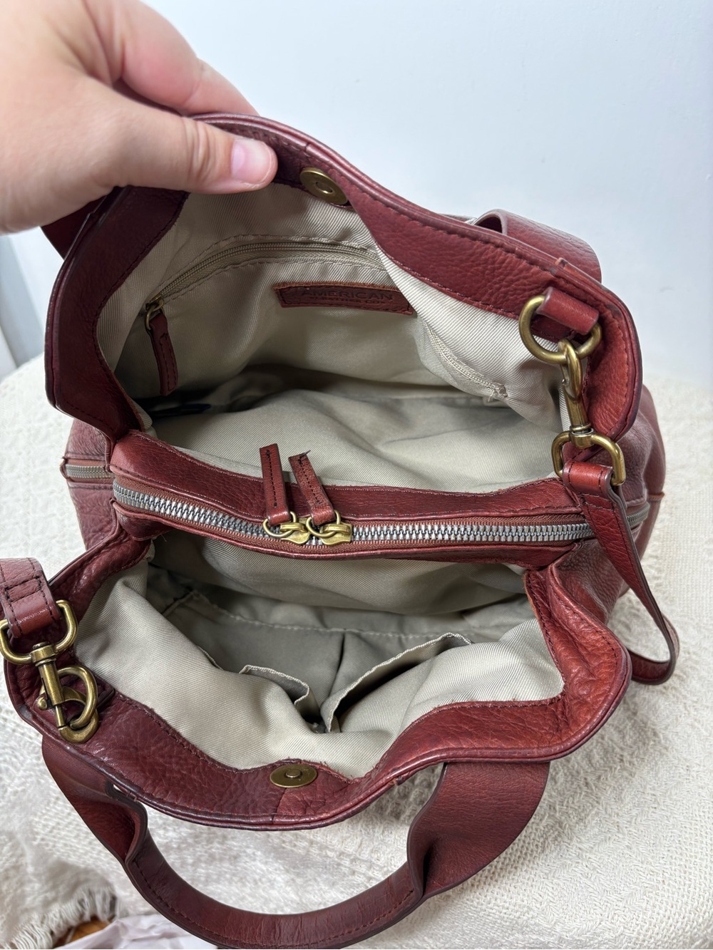 American Leather Co Ada Triple Entry Satchel Cordovan Burgundy Crossbody Bag - Picture 6 of 9